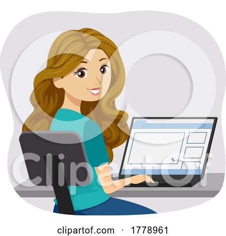 Teen Girl Watch Online Videos Laptop Illustration by BNP Design Studio