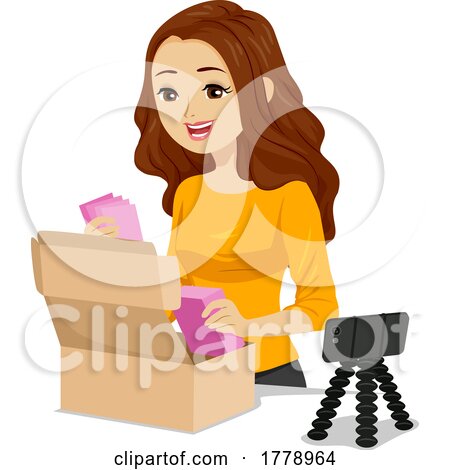 Teen Girl Unboxing Mobile Video Illustration by BNP Design Studio