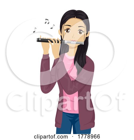 Teen Girl Play Piccolo Music Notes Illustration by BNP Design Studio