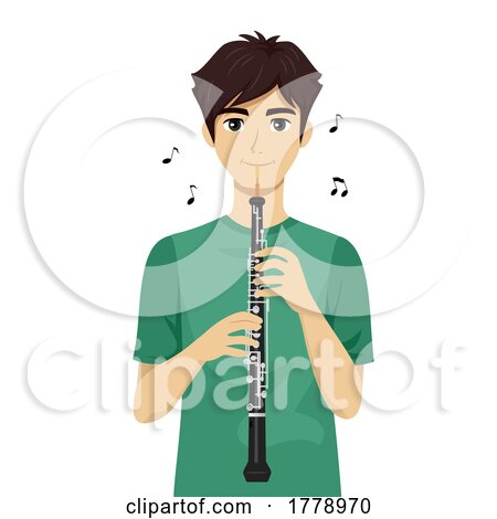 Teen Boy Play Oboe Music Notes Illustration by BNP Design Studio