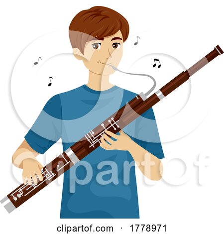 Teen Boy Play Bassoon Music Notes Illustration by BNP Design Studio