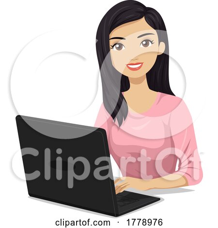 Teen Girl South East Asian Laptop Illustration by BNP Design Studio
