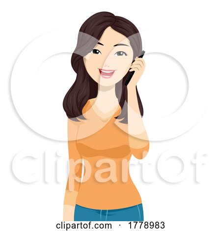 Teen Girl East Asian Call Mobile Phone Illustration by BNP Design Studio