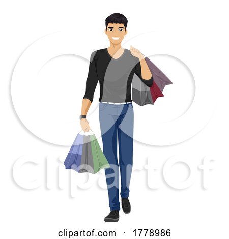 South East Asian Guy Shopping Bags Illustration by BNP Design Studio