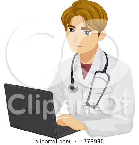 Young Guy Doctor Laptop Illustration by BNP Design Studio