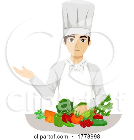 Teen Guy Chef Vegetables Talking Illustration by BNP Design Studio