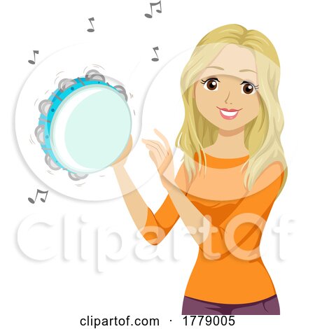 Teen Girl Play Tambourine Illustration by BNP Design Studio