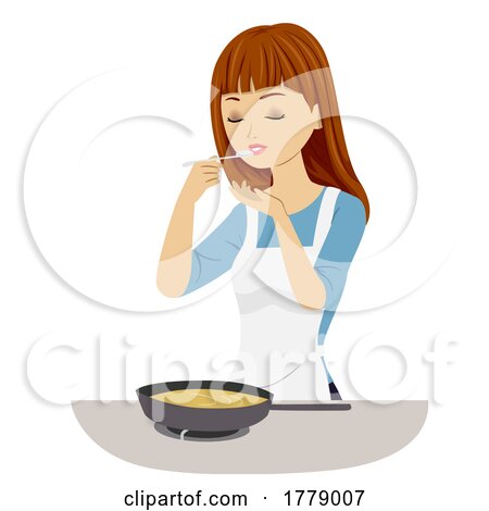 Teen Girl Kitchen Verb Taste Cooking Illustration by BNP Design Studio