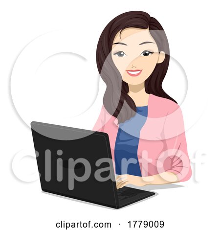 Teen Girl North Eastern Asian Laptop Illustration by BNP Design Studio
