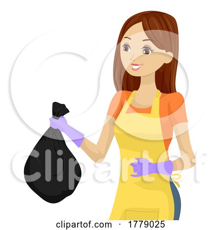 Teen Girl Apron Gloves Garbage Bag Illustration by BNP Design Studio
