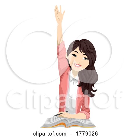 Teen Girl Asian Student Raise Hand Illustration by BNP Design Studio