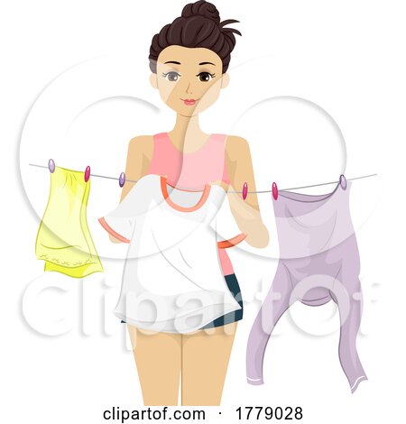 Teen Girl Hang Clothes Laundry Illustration by BNP Design Studio