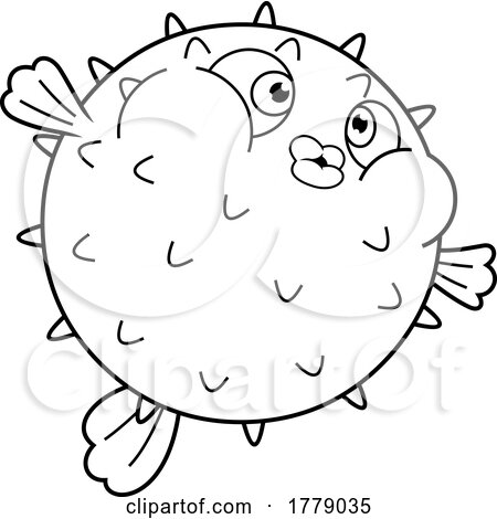 Cartoon Black and White Cute Puffer Blow Fish by Hit Toon