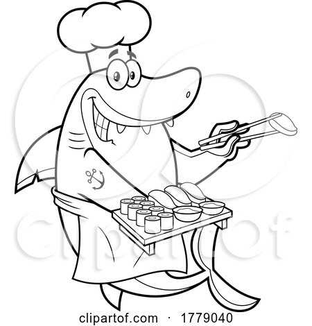 Cartoon Black and White Shark Chef with Sushi Plate by Hit Toon