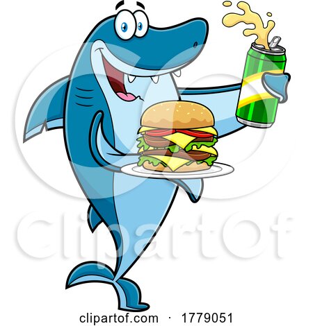 Cartoon Shark with a Beer and Double Cheeseburger by Hit Toon