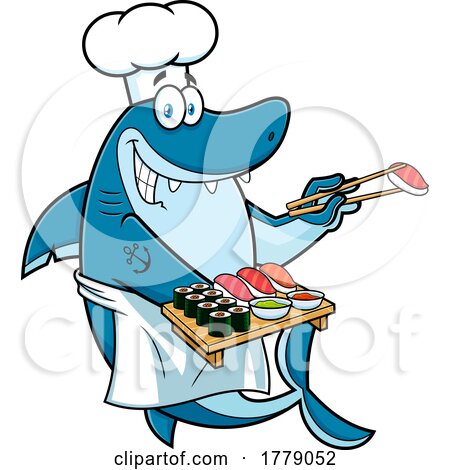 Cartoon Shark Chef with Sushi Plate by Hit Toon