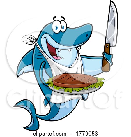 Cartoon Shark Holding a Steak and Knife by Hit Toon