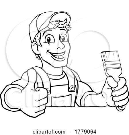 Painter Decorator Paintbrush Handyman Cartoon Man by AtStockIllustration