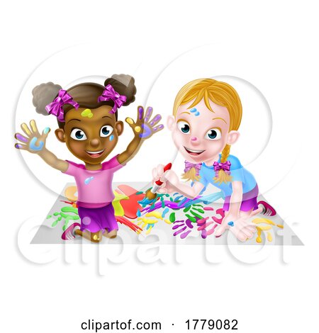 Girls Playing with Paints by AtStockIllustration