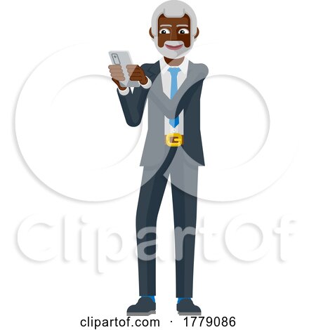 Mature Black Business Man Holding Phone Cartoon by AtStockIllustration