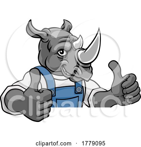 Rhino Mascot Plumber Mechanic Handyman Worker by AtStockIllustration