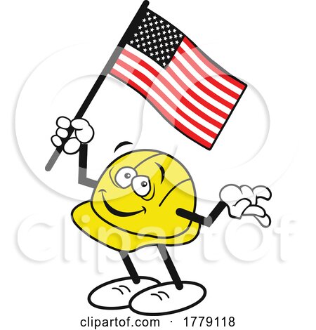 Cartoon Patriotic Hardhat Mascot Holding an American Flag by Johnny Sajem