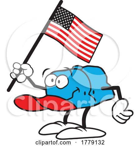 Cartoon American Baseball Hat Holding a Flag by Johnny Sajem