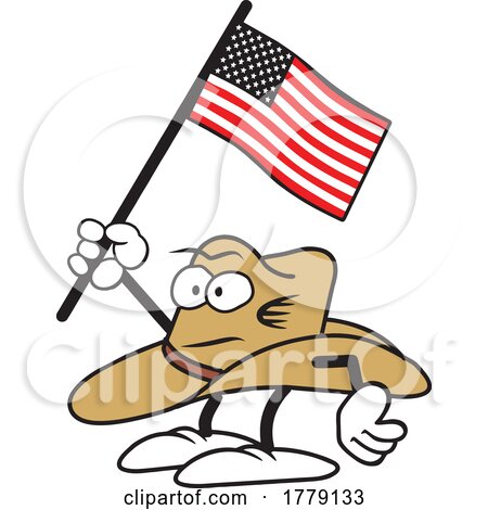 Cartoon Cowboy Hat Mascot Holding an American Flag by Johnny Sajem