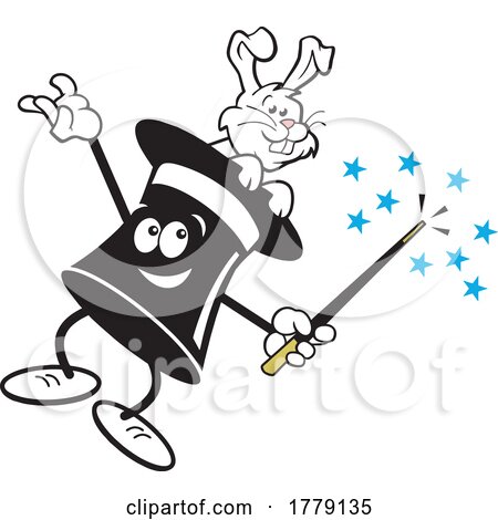 Cartoon Magic Top Hat Character with a Wand and Rabbit by Johnny Sajem
