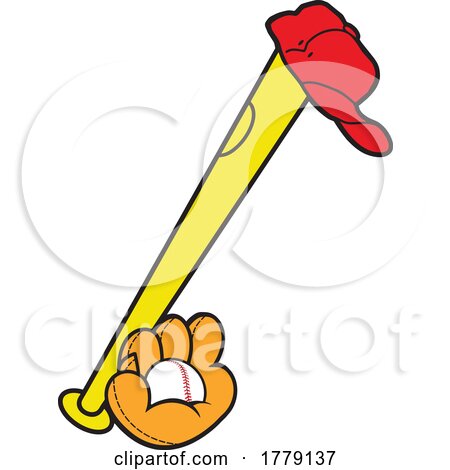 Cartoon Baseball Hat on a Bat with a Gove and Ball by Johnny Sajem