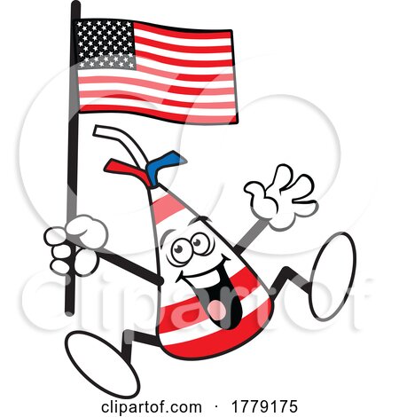 Cartoon Jumping Party Hat Holding an American Flag by Johnny Sajem