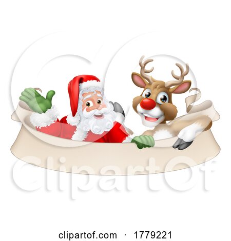 Santa Claus Father Christmas Reindeer Scroll Sign by AtStockIllustration