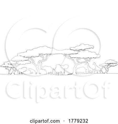 African Safari Animals Silhouette Landscape by AtStockIllustration