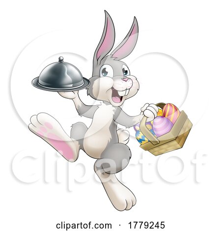 Easter Bunny Rabbit Cartoon Food Tray Cloche Chef by AtStockIllustration