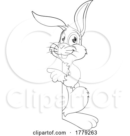 Easter Bunny Rabbit Cartoon Character Peeking Sign by AtStockIllustration