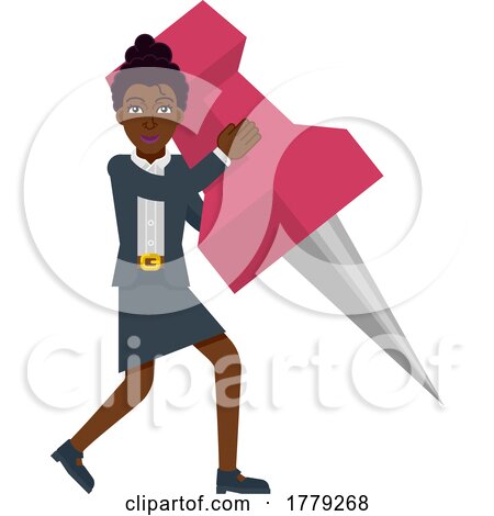 Black Business Woman and Map Pin Tack Concept by AtStockIllustration
