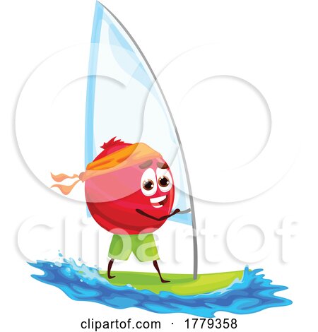 Windsurfing Cranberry Food Mascot Character by Vector Tradition SM
