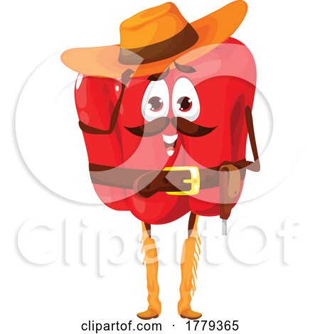 Cowboy Red Bell Pepper Food Mascot Character by Vector Tradition SM