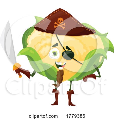 Pirate Cauliflower Food Mascot Character by Vector Tradition SM