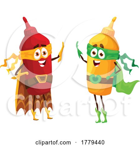 Ketchup and Mustard Super Hero Bottles High Fiving by Vector Tradition SM