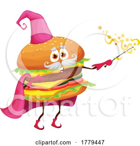 Wizard Cheeseburger Food Mascot Character by Vector Tradition SM