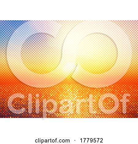 Abstract Sunset Landscape with Halftone Dots Design by KJ Pargeter