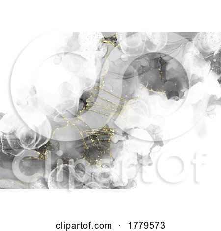 Alcohol Ink Background in Black and White with Gold Glitter by KJ Pargeter