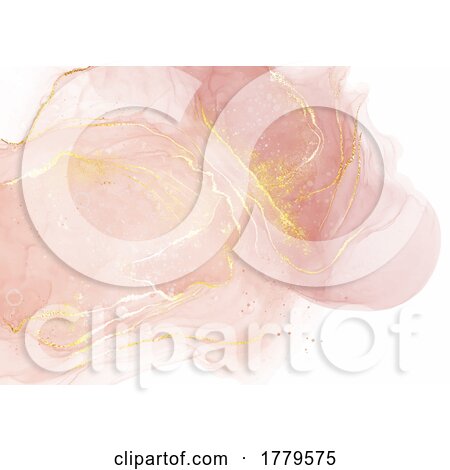 Elegant Pastel Pink Alcohol Ink Background with Gold Elements by KJ Pargeter