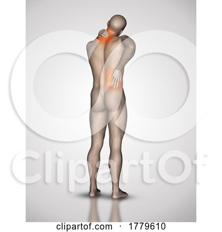 3D Male Figure Holding His Neck and Back in Pain by KJ Pargeter