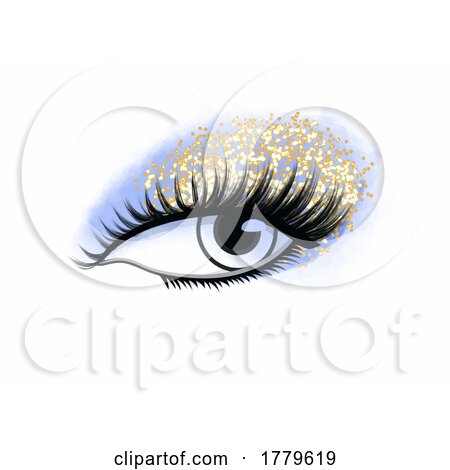 Gold Glitter and Blue Watercolor Eye with Makeup and Lashes by KJ Pargeter