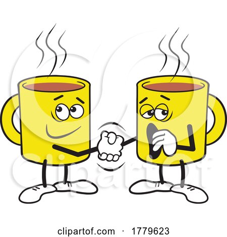 Cartoon Caffeinated and Decaf Coffee Cup Mascots Shaking Hands by Johnny Sajem