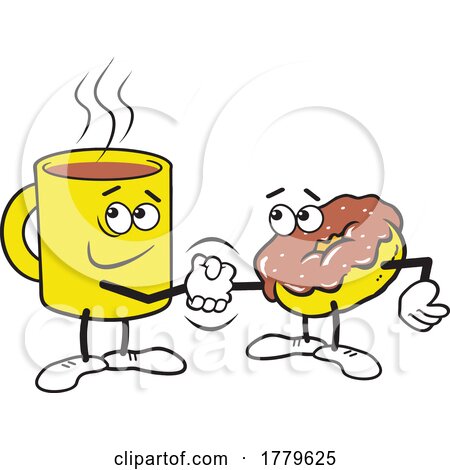 Cartoon Coffee Cup Mascot Shaking Hands with a Donut by Johnny Sajem