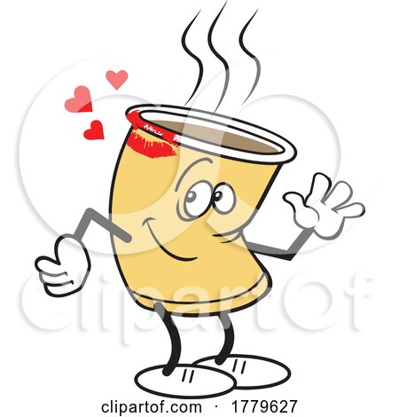 Cartoon Coffee Cup Mascot with Lipstick Marks and Hearts by Johnny Sajem