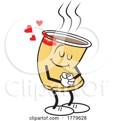 Cartoon Sweet Coffee Cup Mascot with Lipstick Marks and Hearts by Johnny Sajem